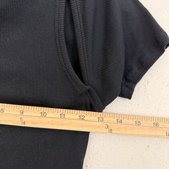 ME+EM Women's Sz 8 Black Ribbed Knit Split Shoulder Layered Casual Tee - Picture 6 of 7